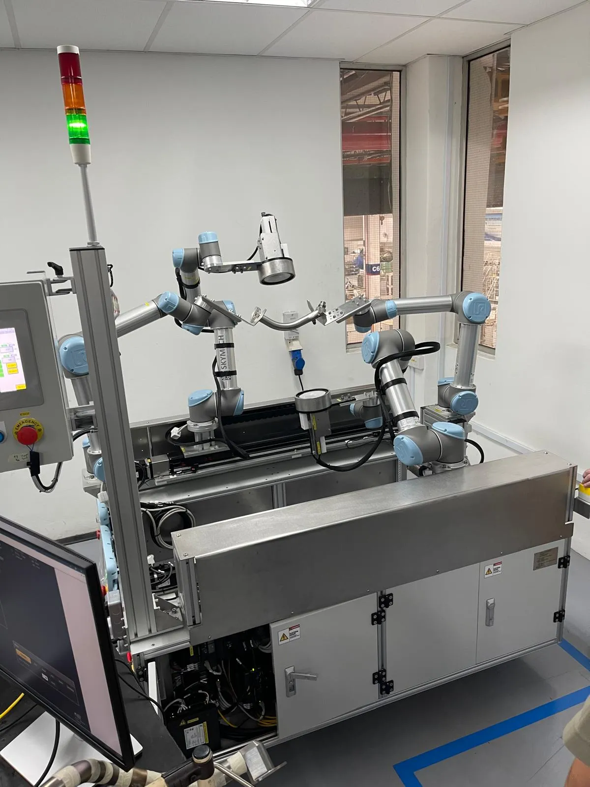 Close-up of collaborative robot arm performing assembly tasks