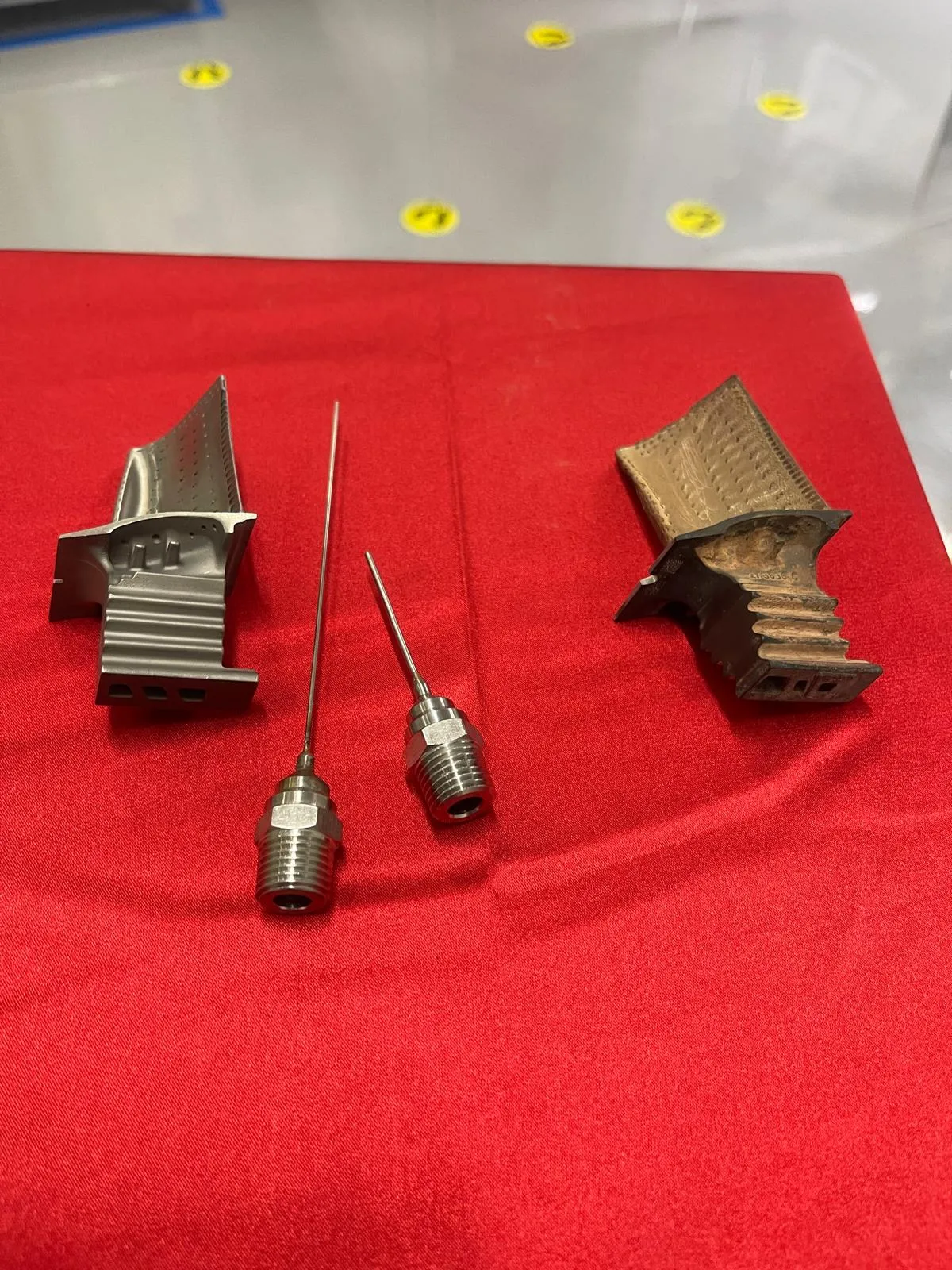 Aerospace turbine blades before and after processing